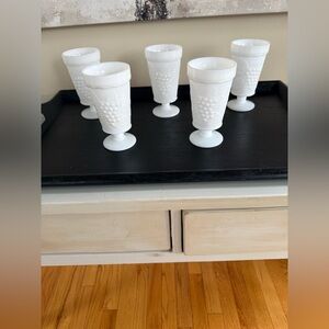 Vintage Anchor Hocking Milk Glass Footed Tumblers or Goblets- (Set of 5)